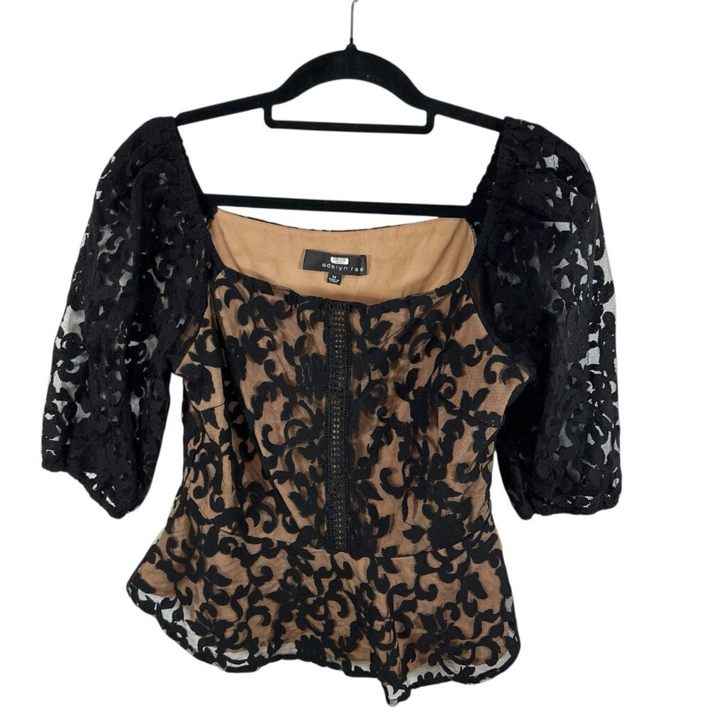 Adelyn Rae Black Lace Top Lined Womens Size Medium Feminine Classy Side Zip‎